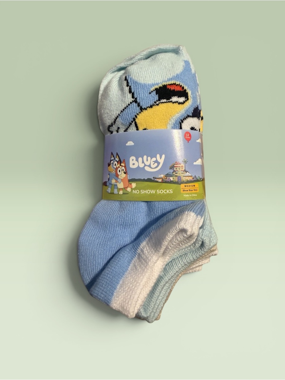 Bluey No Show Socks - Light Blue & White